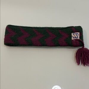 Green and Purple Knit handmade wool winter Headband with Tassel Murray Merkley